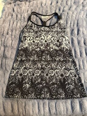 Athleta Black And Gray Patterned Print Racerback Tank with built in shelf bra S